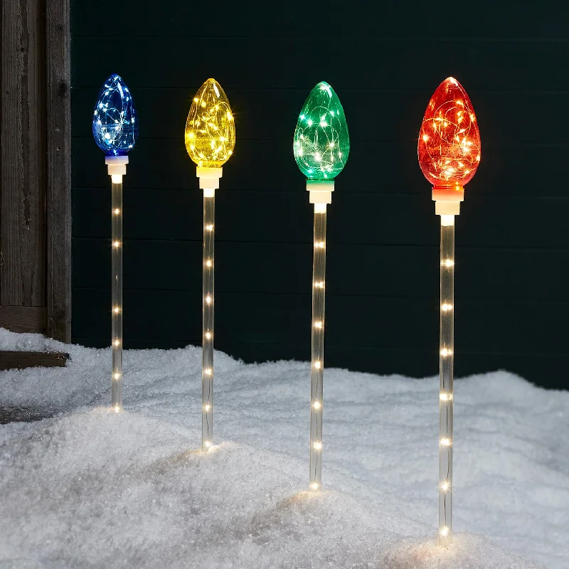 4 Multi Coloured C9 Bulb Christmas Path Lights