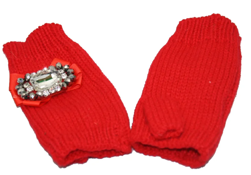 Fingerless Gloves - Jeweled Red