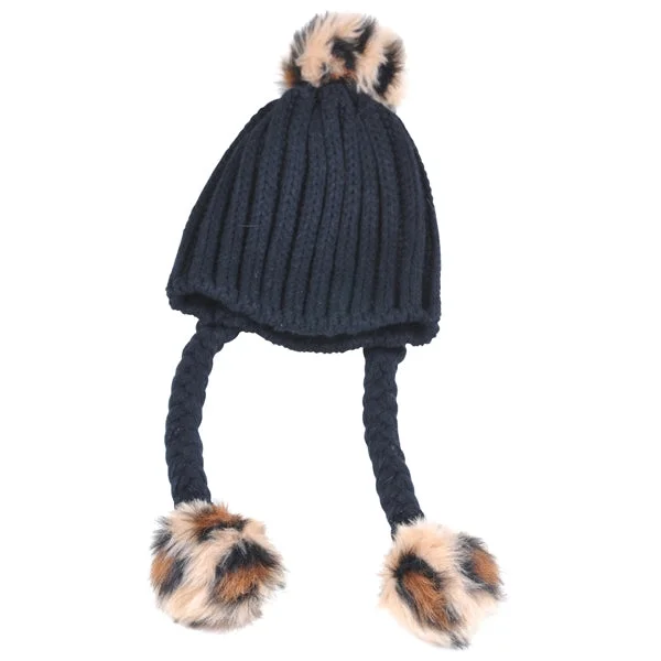 Knitted Hats With Poms - Black