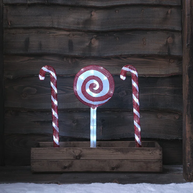 Set of 3 Tinsel Candy Cane LED Stake Lights