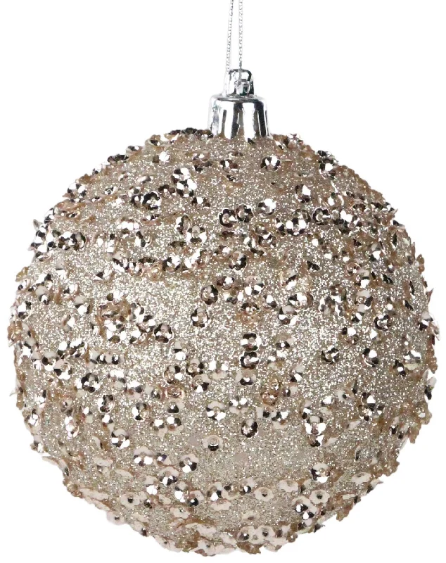 100MM Taupe Sequin Glitter Plastic Ornament