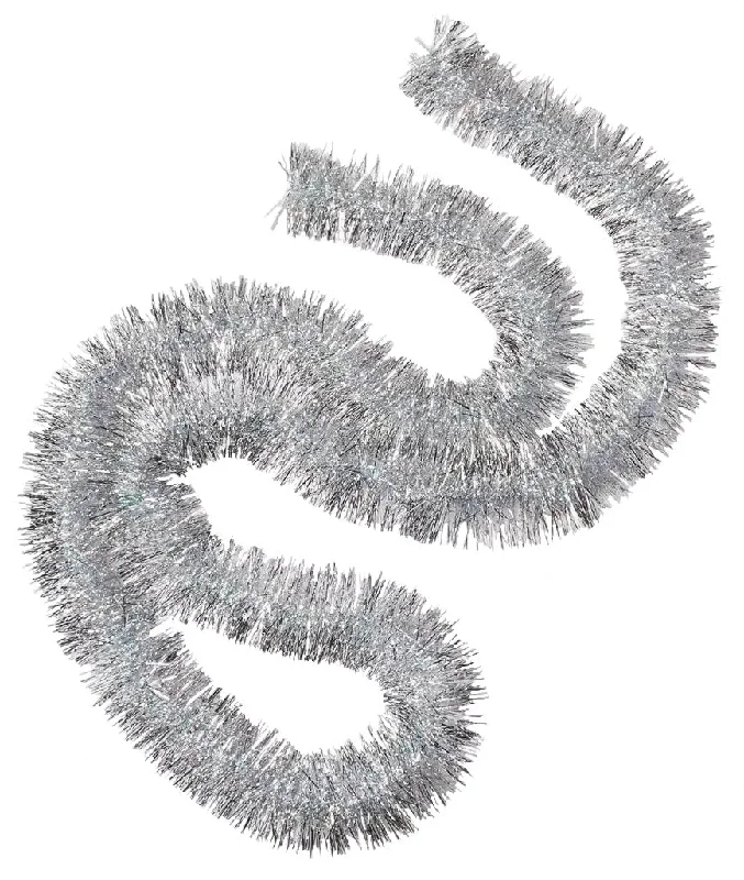 10' Iridescent Loop Silver Needle Tinsel Garland