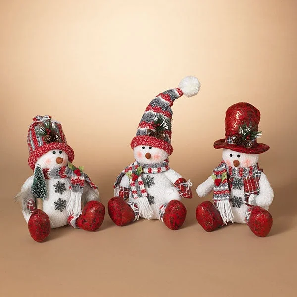 11" Plush Holiday Sitting Snowman Figurine