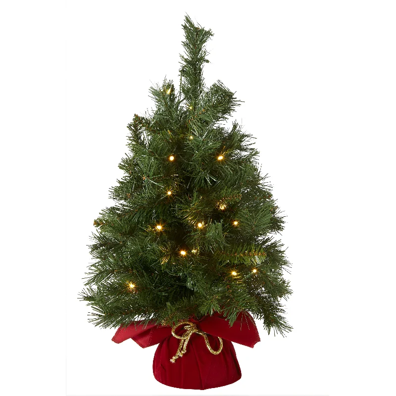 2 ft. Pre-Lit Majestic Fir Tree with LED Lights, Red Base