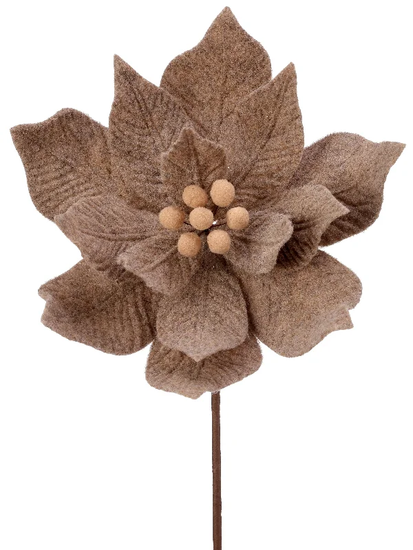 24" Taupe Felt Poinsettia with Center Stem