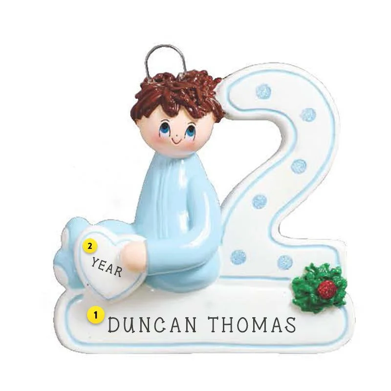 Personalized 2nd Christmas Brunette Boy Ornament