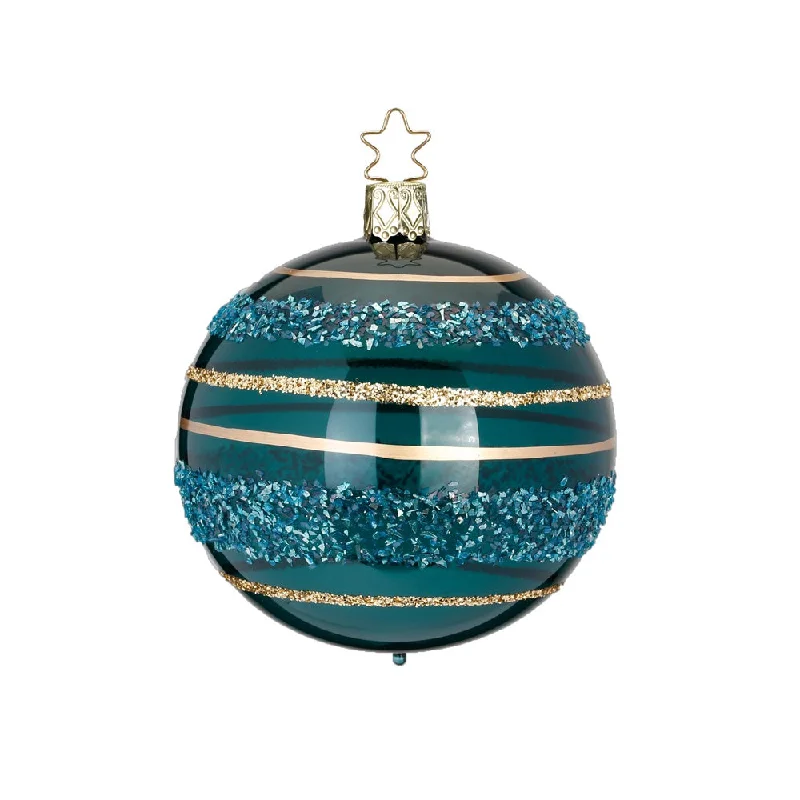 Glitter Lines Ball, blue and green, 8cm by Inge Glas of Germany