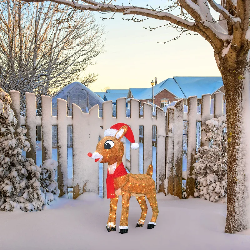 32" 3D Rudolph with Santa Hat Lighted Yard Decoration