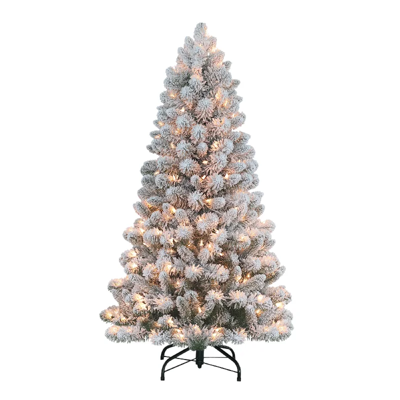 4.5' Flocked Virginia Pine Artificial Christmas Tree with Stand, Green