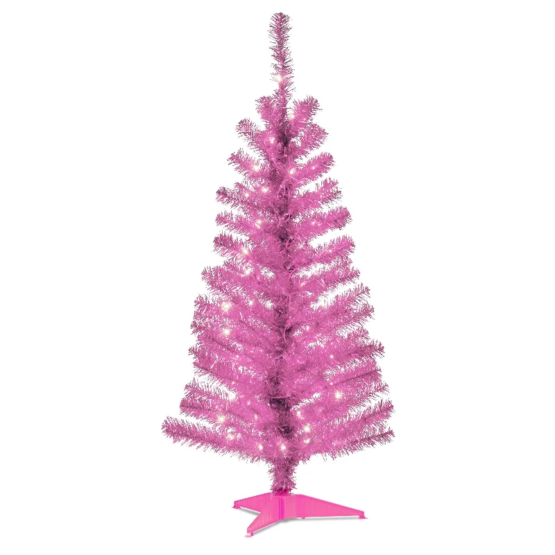 4 ft. Pre-Lit Tinsel Collection Pink Tree with Clear Lights