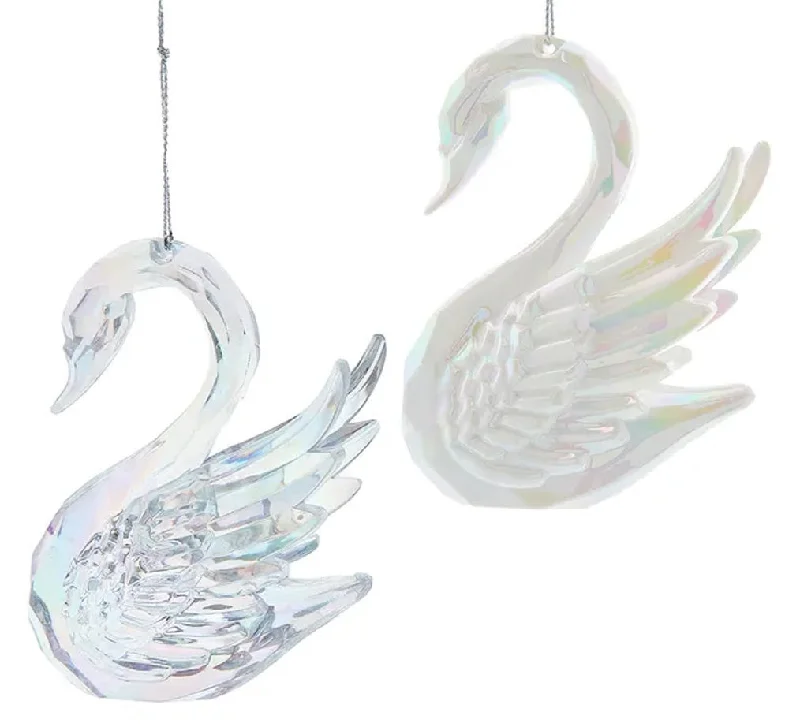 4" Opalescent White & Clear Swan Ornament