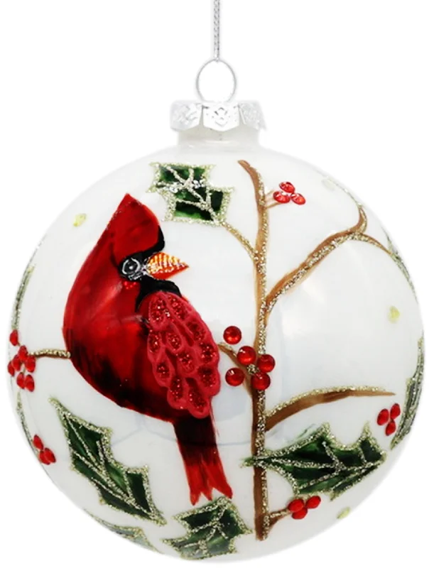 4" Pearlized Glass Cardinal Ball Ornament