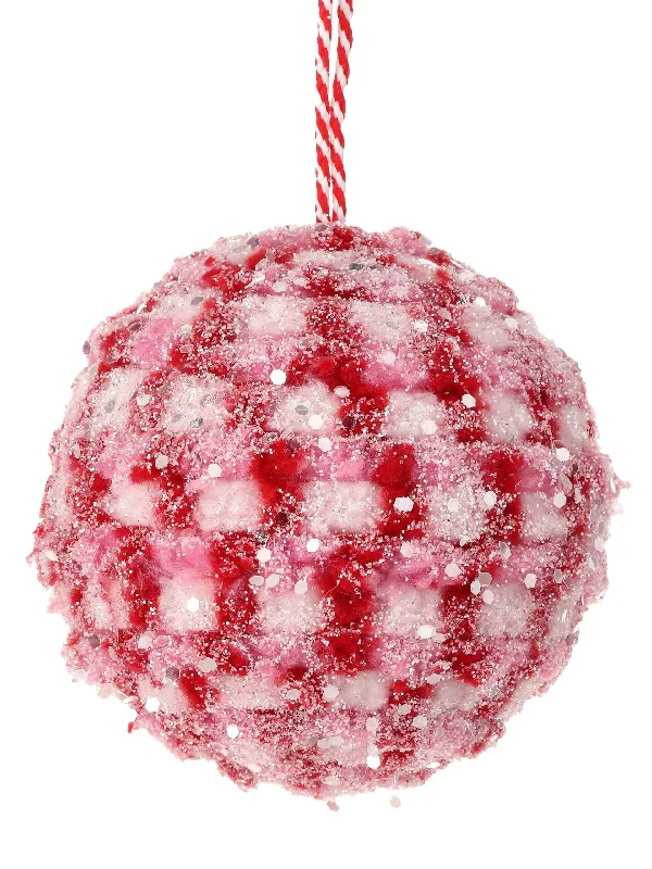 4" Sweet Snow Red, Pink and White Glitter Ball Ornament