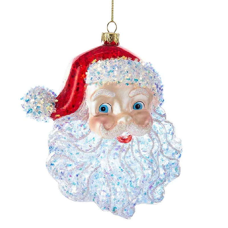 5" Glittered Santa Head Glass Ornament