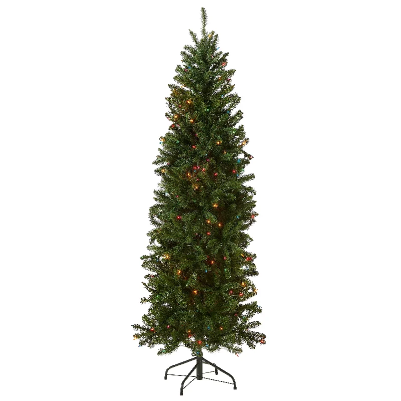 6.5 ft. Pre-Lit Kingswood Fir Pencil Tree with Multicolor Lights