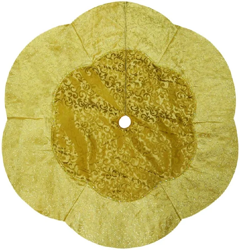 60" Damask Gold Glitter Velvet Christmas Tree Skirt