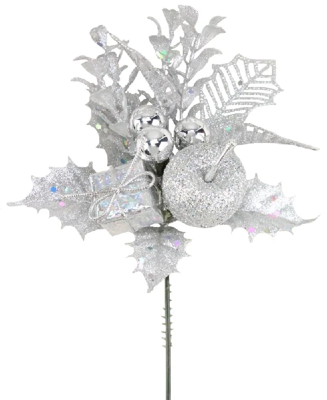 7" Silver Apple, Present, Bauble Pick Spray