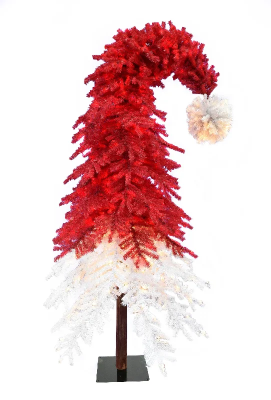 9ft Bendable Two Tone Red White Christmas Tree with Detachable Hanging Aspen Fir Ball