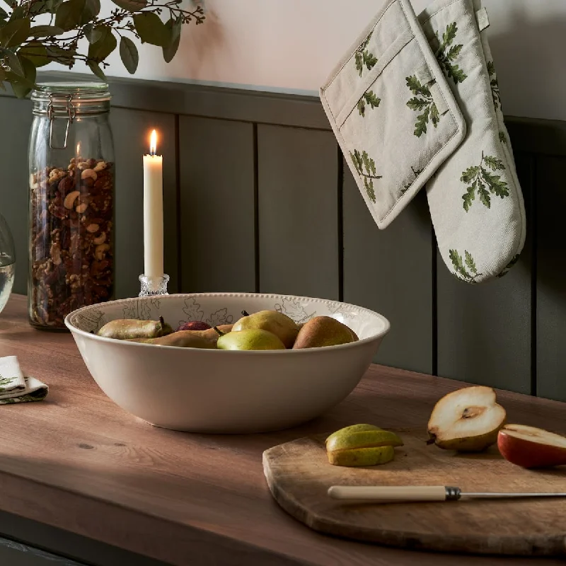 Acorn & Oak Leaves Stoneware Serving Bowl