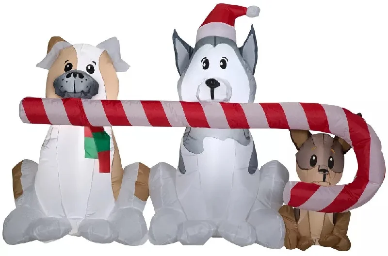 3.5' Airblown® Christmas Puppies Sharing Candy Cane Decoration