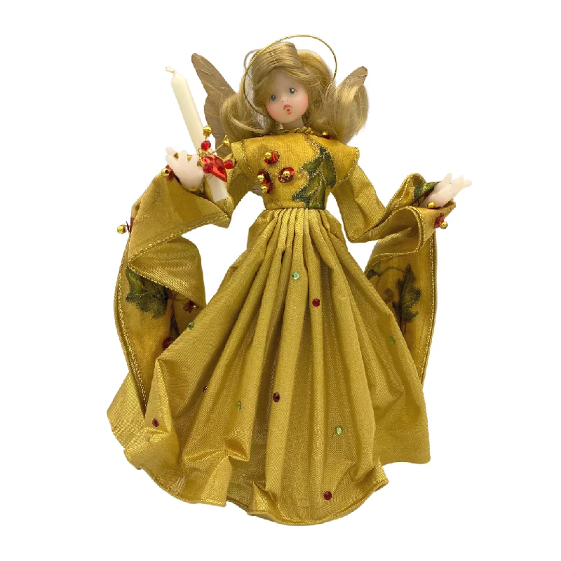 Angel, Gold with Holly and Candle by Lenore Leidel