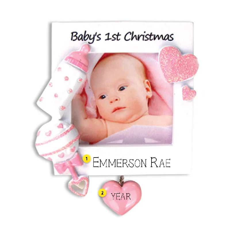 Personalized Baby's 1st Christmas Photo Frame Ornament-Pink