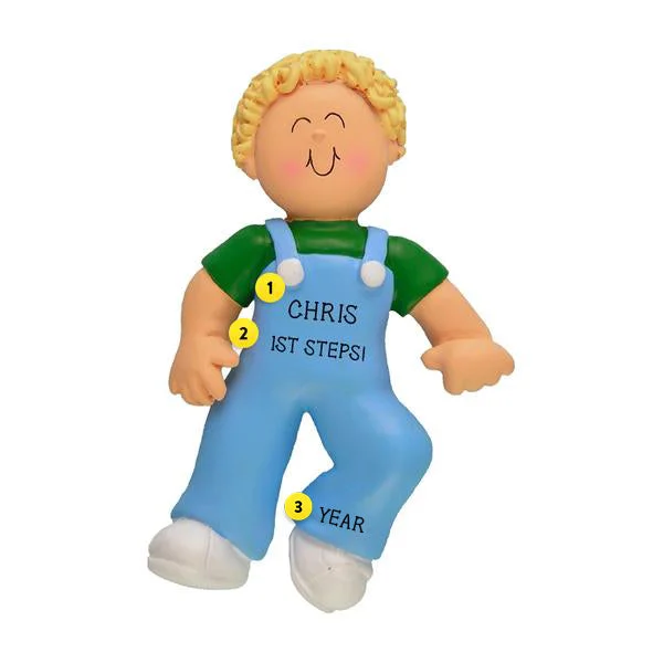 Personalized Baby's 1st Steps Ornament - Male, Blonde Hair