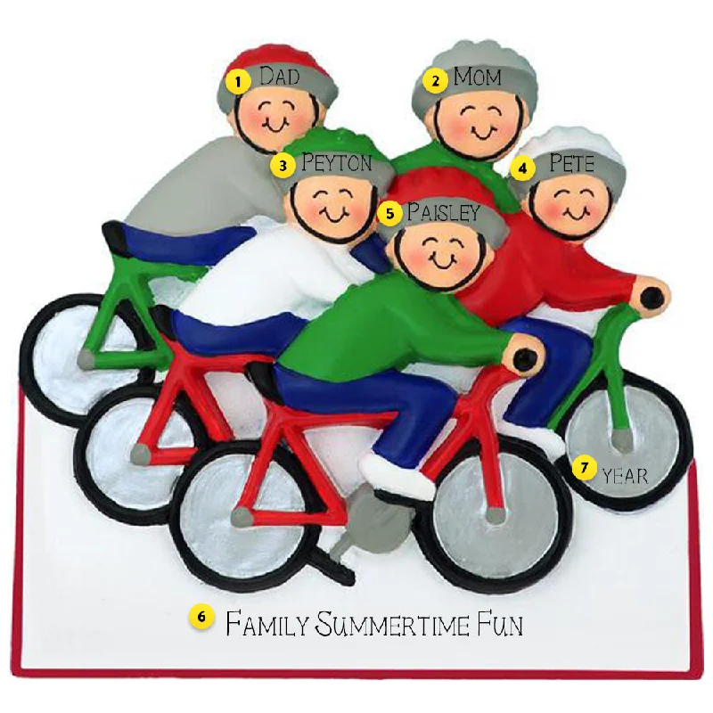 Personalized Bicycling Family of 5 Ornament