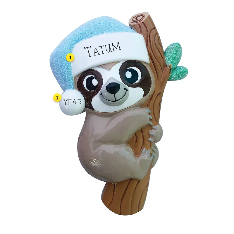 Personalized Blue Baby Sloth Ornament