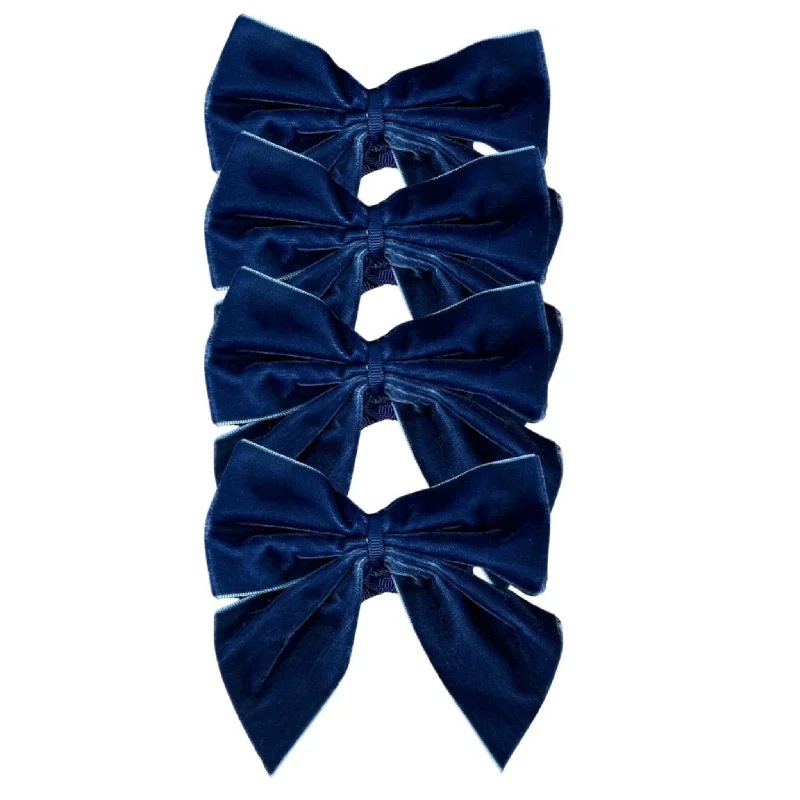 Blue Velvet Bow Napkin Ties, Set of 4