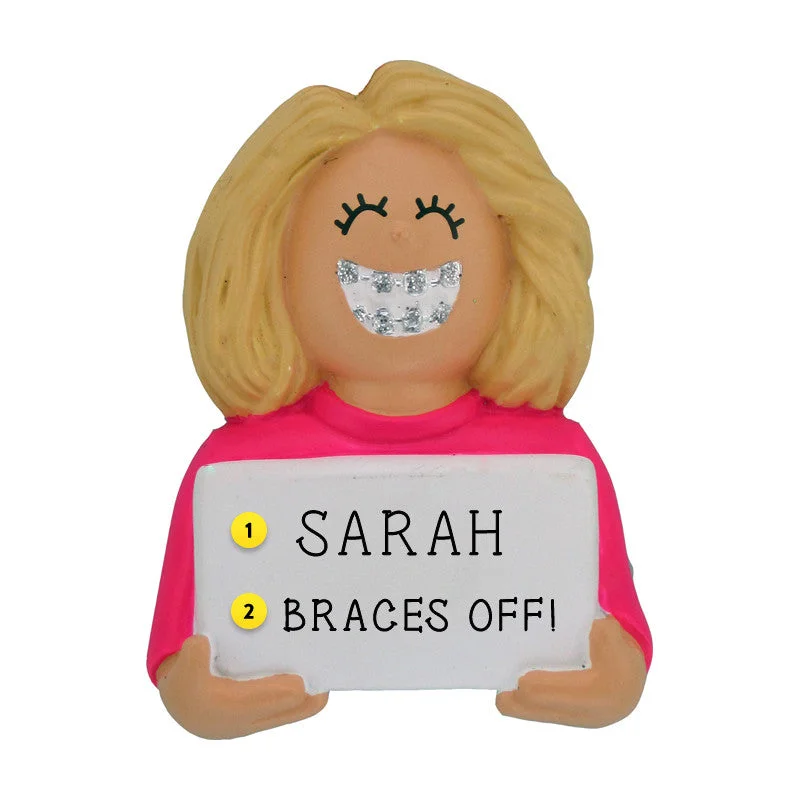 Personalized Braces Ornament - Female, Blonde Hair