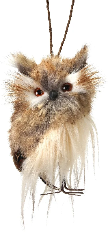 5.5" Brown Furred Hoot Owl Ornament