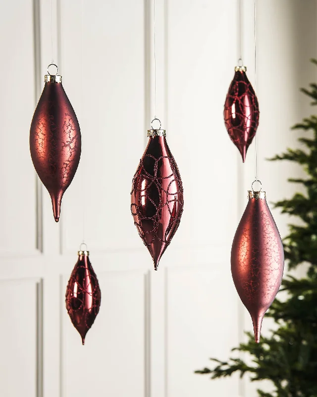 Burgundy Glass Baubles, 5 Pack, 15 cm