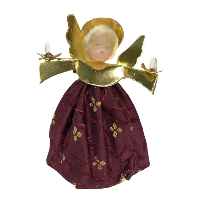 Burgundy Wax Clip-On Angel Ornament by Margarete and Leonore Leidel in Iffeldorf