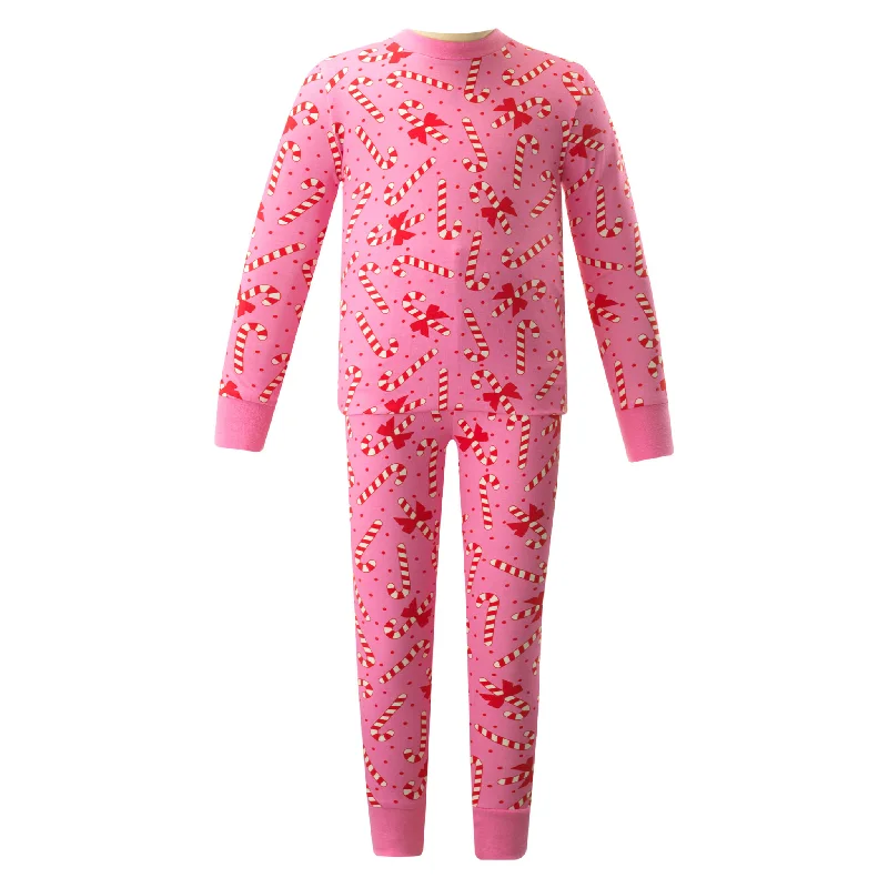 Girls Candy Cane Jersey Pajamas