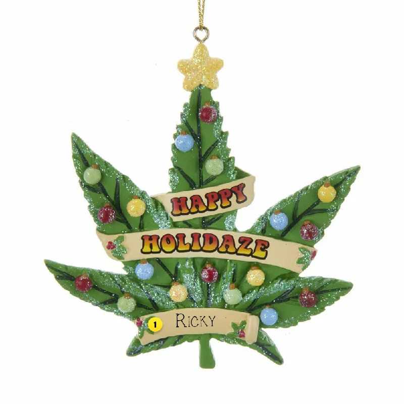 Personalized Cannabis Leaf Ornament - Happy Holidaze