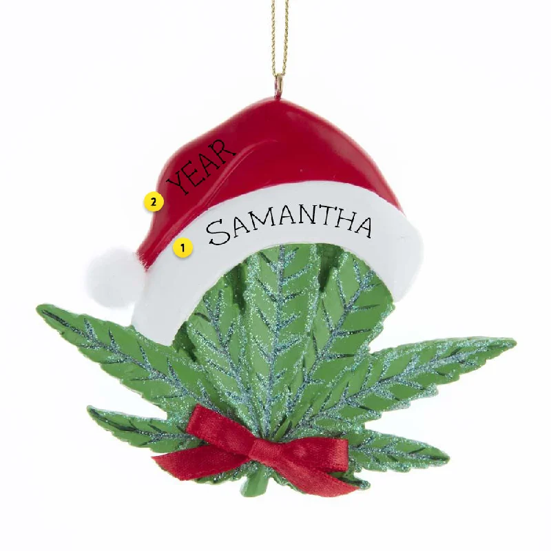 Personalized Cannabis Leaf With Santa Hat