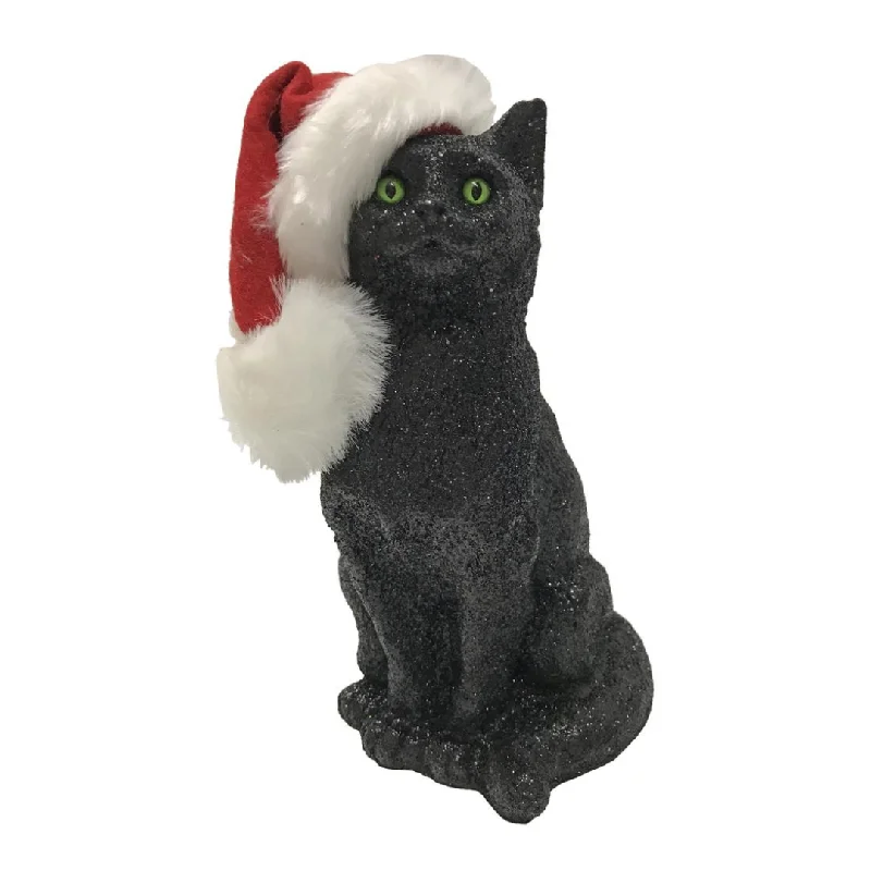 Cat black Glitter with Santa hat by Ino Schaller