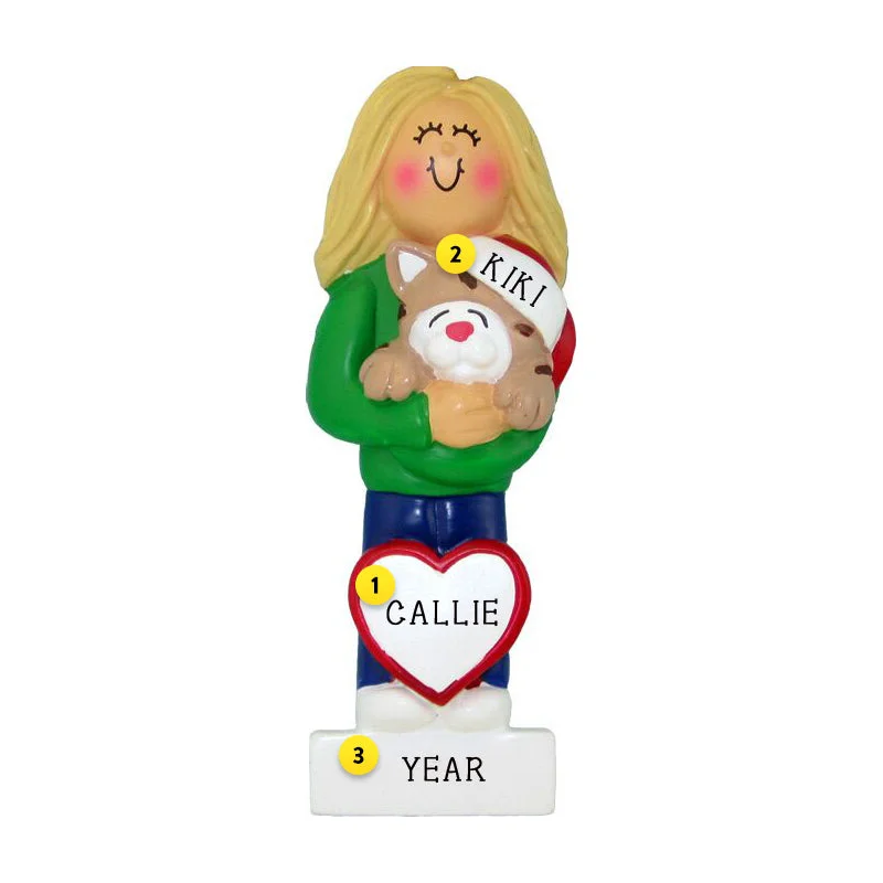 Personalized Cat Lover Ornament - Female, Blonde Hair