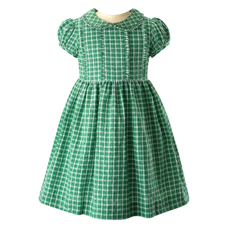 Check Frill Front Dress, Green