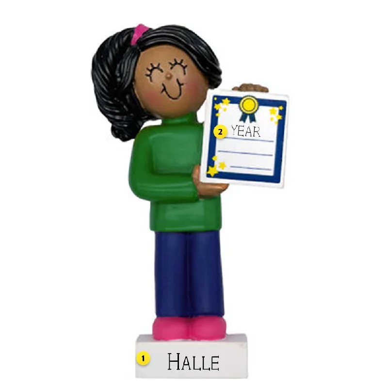 Personalized Child with Award - Female, Black Hair