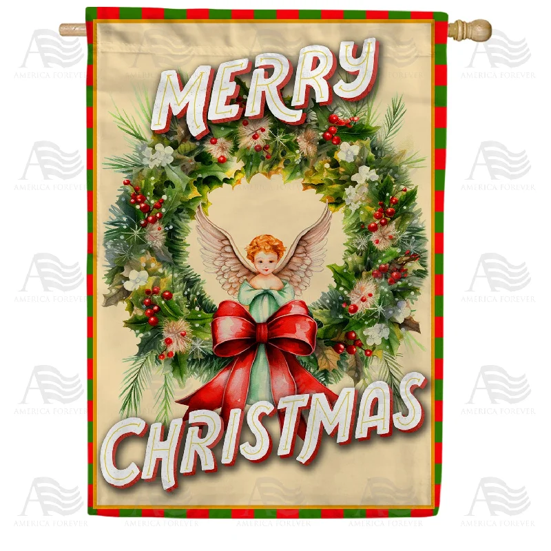 Christmas Angel Wreath Double Sided House Flag