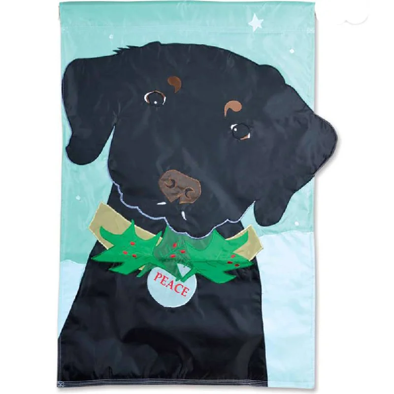 Christmas Black Lab Appliqued House Flag