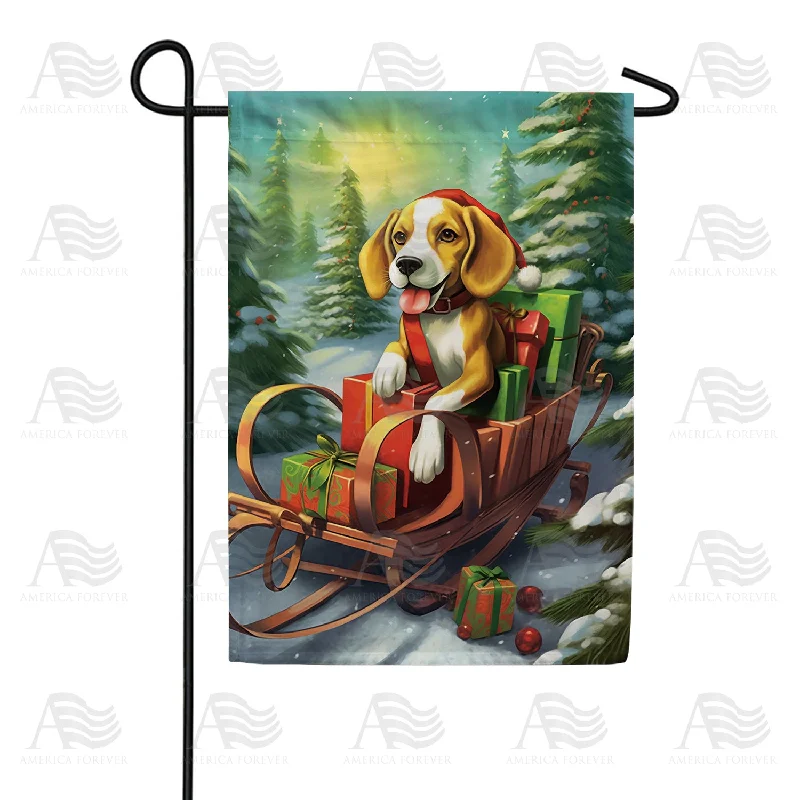 Christmas Dog Sleigh Double Sided Garden Flag