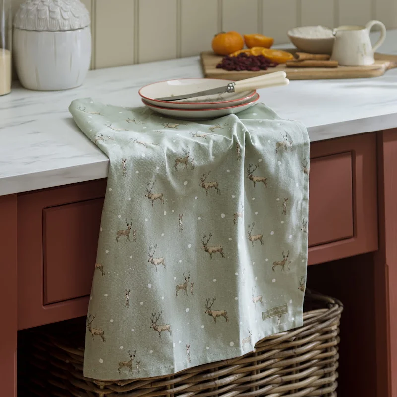 Christmas Stags Tea Towel