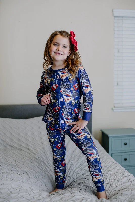 CHRISTMAS TRAIN PAJAMAS - BLUE