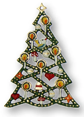 Christmas Tree with Candles, Painted on Both Sides Pewter Ornament by Kuehn Pewter