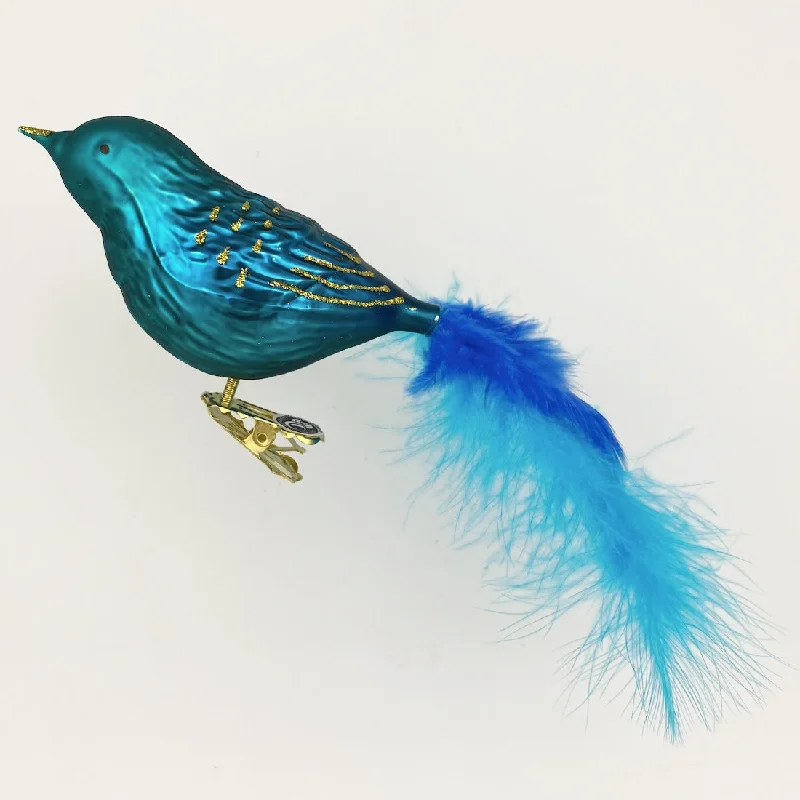 Chubby Bird with feather tail, blue by Glas Bartholmes