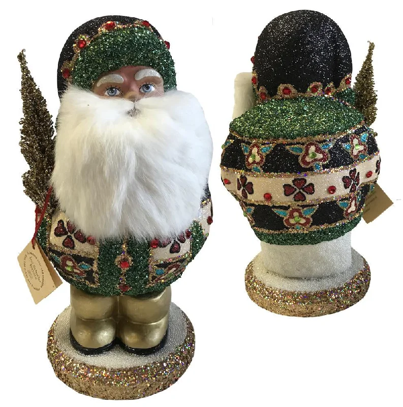 Chubby Santa, Black with Decor and Fur Beard Paper Mache Candy Container by Ino Schaller