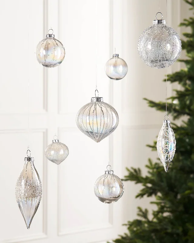 Clear Iridescent Glass Baubles, 20 Pack